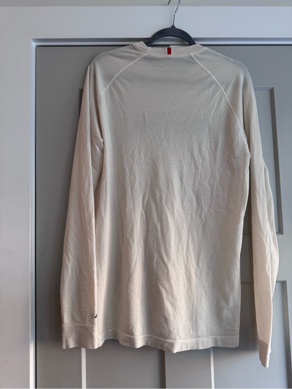 Tracksmith Cream Long Sleeve Shirt with Navy BOSTON Print - Picture 4 of 4